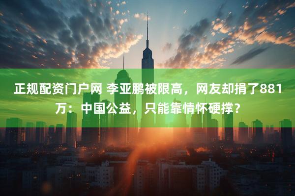 正规配资门户网 李亚鹏被限高，网友却捐了881万：中国公益，只能靠情怀硬撑？