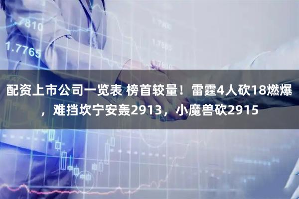 配资上市公司一览表 榜首较量！雷霆4人砍18燃爆，难挡坎宁安轰2913，小魔兽砍2915